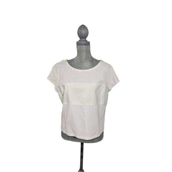 Guess Womens Faux Leather Crew Neck Semi-Crop Top Cream Size XL - Picture 1 of 7